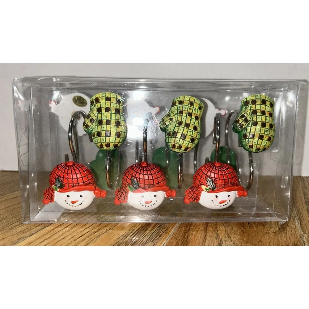Snowman Mittens Winter Shower Curtain Hooks Holiday‎ Seasonal Decor